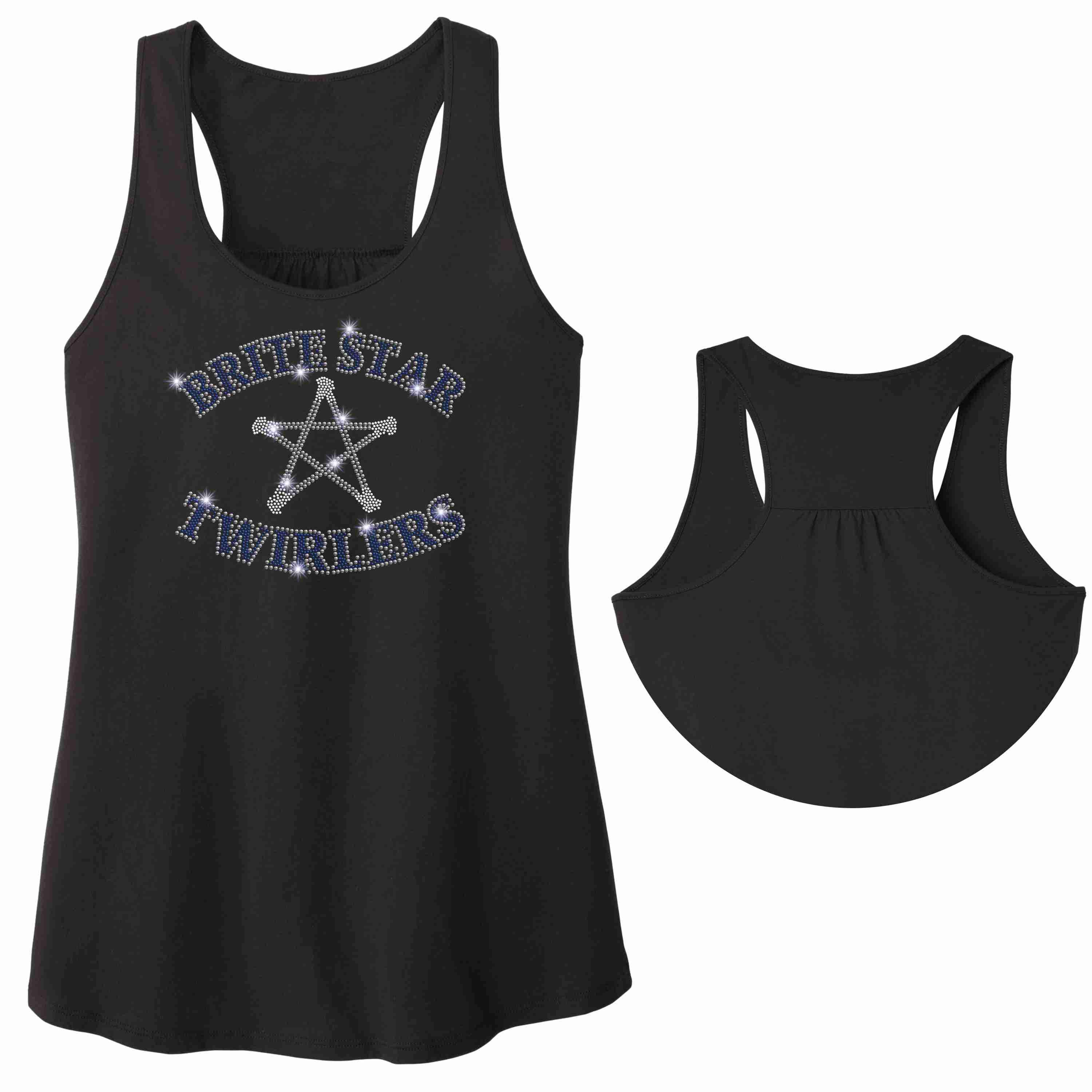 Brite Star Twirlers- Womens Gathered Racerback Tank Ladies Tank Beckys-Boutique.com Small Black